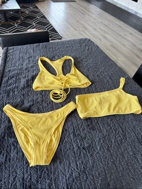 Lspace Yellow Ribbed 3-Piece Bikini Set